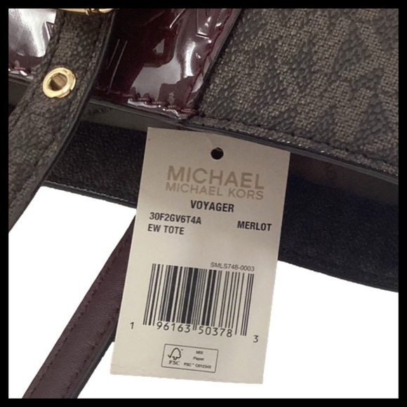 MICHAEL KORS Voyager East/West Tote Merlot With Brown MK Logo - Picture 15 of 16